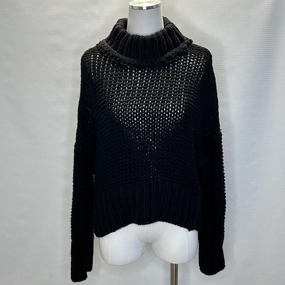Free People Sweater Womens Medium Black Chunky Knit Turtleneck Pullover Boho - Picture 3 of 12